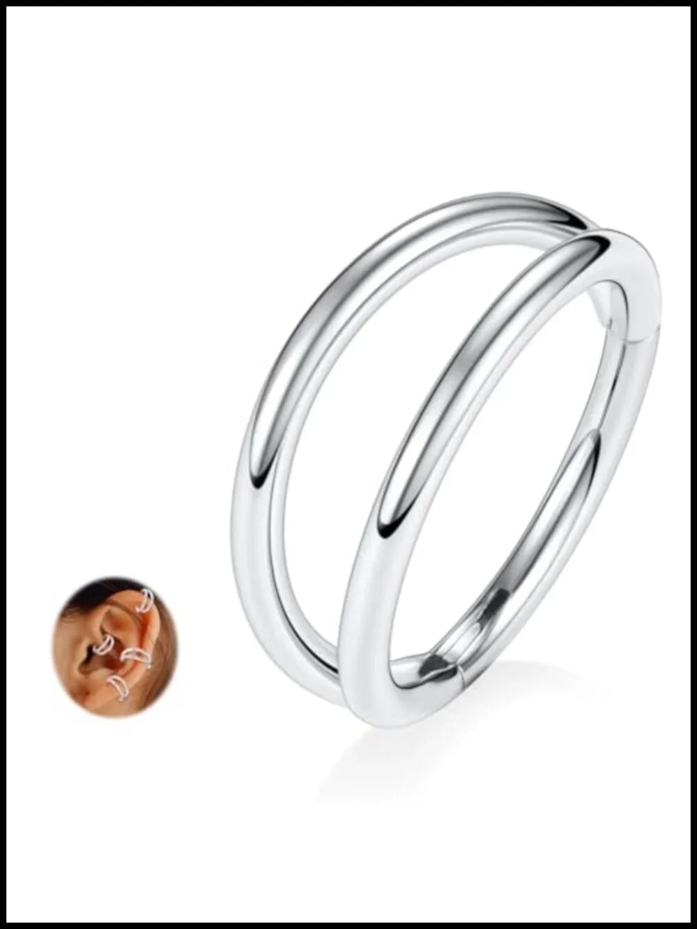 G23 Titanium Double Hoop Nose Ring Hypoallergenic Hinged Clicker